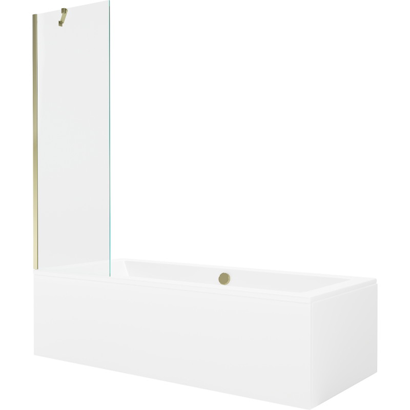 Mexen Cube obdĺžniková vaňa 180 x 80 cm s panelom a 1-krídlovou zástenou 60 cm, transparentná, zlatá