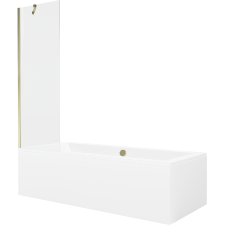 Mexen Cube obdĺžniková vaňa 180 x 80 cm s krytom a 1-krídlovou zástenou 60 cm, transparentná, zlatá