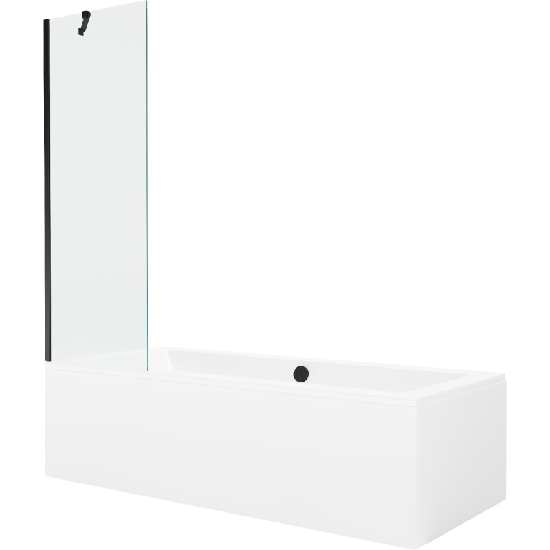 Mexen Cube obdĺžniková vaňa 180 x 80 cm s krytom a 1-krídlovou zástenou 60 cm, transparentná, čierna