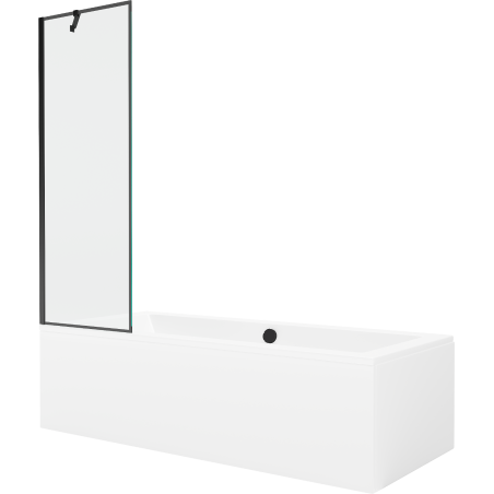 Mexen Cube obdĺžniková vaňa 180 x 80 cm s obkladom a 1-krídlovou zástena 60 cm, čierny vzor - 550518080X9506007070