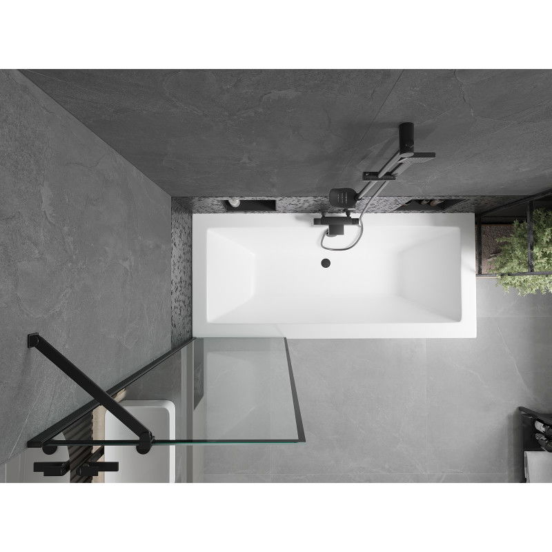 Mexen Cube obdĺžniková vaňa 180 x 80 cm so zástenou a 1-krídlovým paravánom 60 cm, čierny vzor - 550518080X9506007070