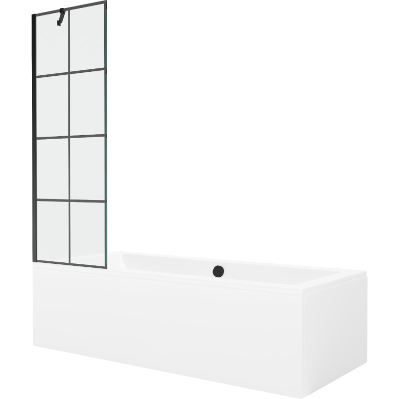 Mexen Cube pravouhlá vaňa 180 x 80 cm s krytom a jedným sklom 60 cm, čierny vzor - 550518080X9506007077