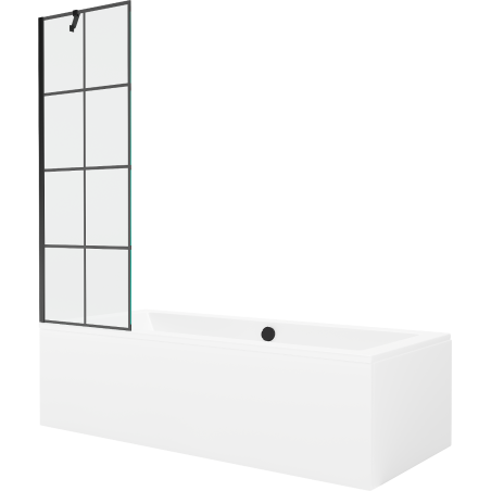 Mexen Cube obdĺžniková vaňa 180 x 80 cm s obkladom a 1-krídlovým paravánom 60 cm, čierny vzor - 550518080X9506007077