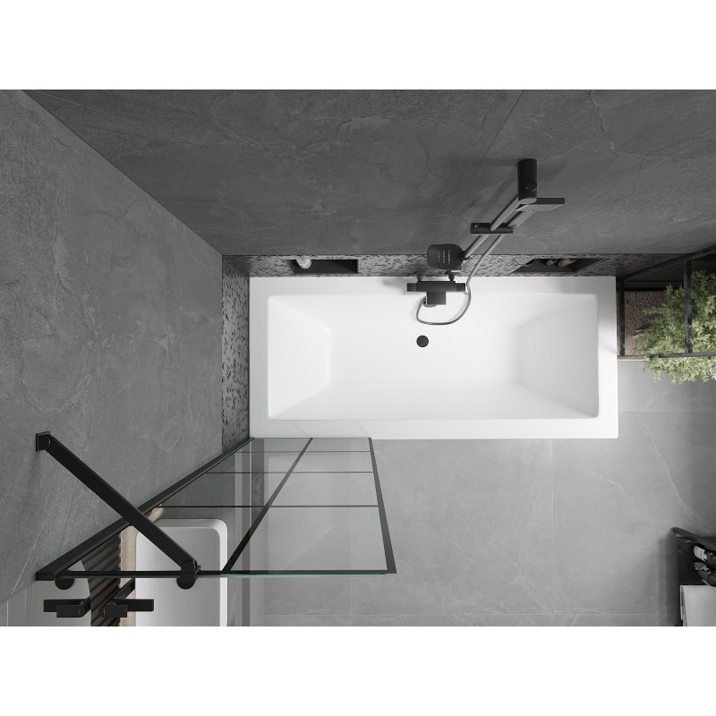 Mexen Cube obdĺžniková vaňa 180 x 80 cm s obložením a 1-krídlovou zástenou 60 cm, čierny vzor - 550518080X9506007077
