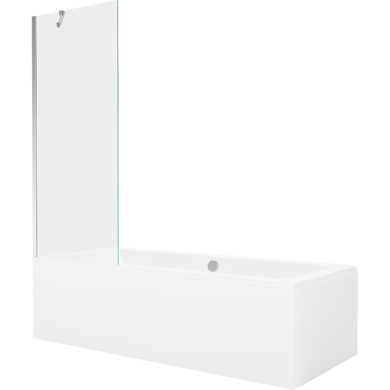 Mexen Cube obdĺžniková vaňa 180 x 80 cm s krytom a jednokrídlovou zástenou 70 cm, transparentná, chróm