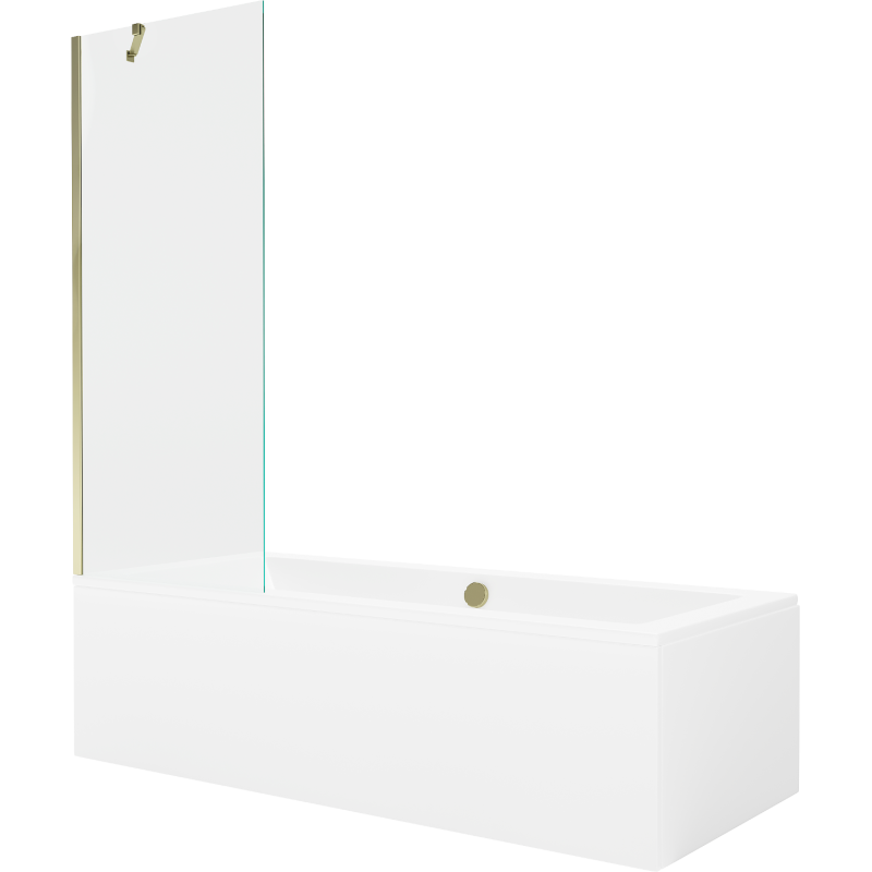 Mexen Cube obdĺžniková vaňa 180 x 80 cm s panelom a 1-krídlovým paravánom 70 cm, transparentná, zlatá - 550518080X9507000050