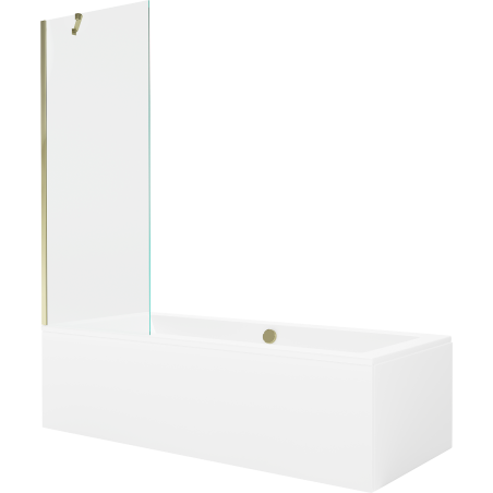 Mexen Cube obdĺžniková vaňa 180 x 80 cm s panelom a 1-krídlovou zástenou 70 cm, transparentná, zlatá