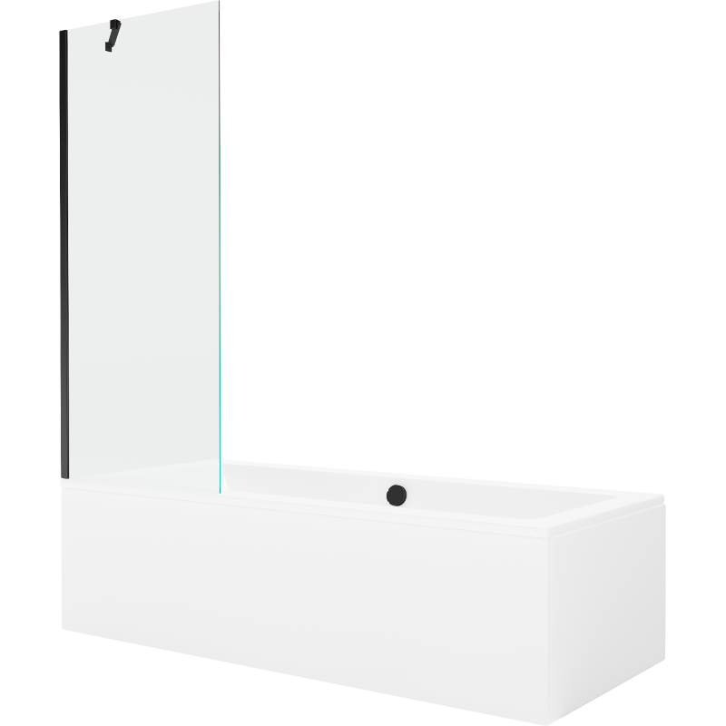 Mexen Cube obdĺžniková vaňa 180 x 80 cm s panelom a jedným krídlom, 70 cm, transparentná, čierna - 550518080X9507000070