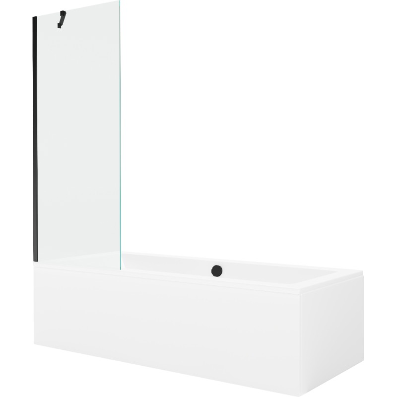 Mexen Cube pravoúhlá vaňa 180 x 80 cm s krytom a 1-krídlovým paravánom 70 cm, priehľadná, čierna - 550518080X9507000070