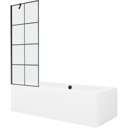 Mexen Cube obdĺžniková vaňa 180 x 80 cm s obložením a 1-krídlovou zástenu 70 cm, čierny vzor - 550518080X9507007077