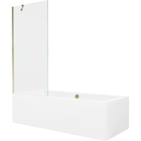 Mexen Cube obdĺžniková vaňa 180 x 80 cm s obkladom a 1-krídlovým závesom 80 cm, transparentná, zlatá