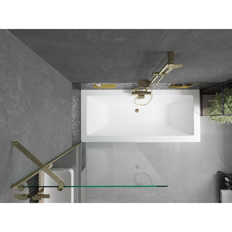 Mexen Cube priestorová vaňa 180 x 80 cm s obkladom a 1-krídlovou zástierou 80 cm, priehľadná, zlatá