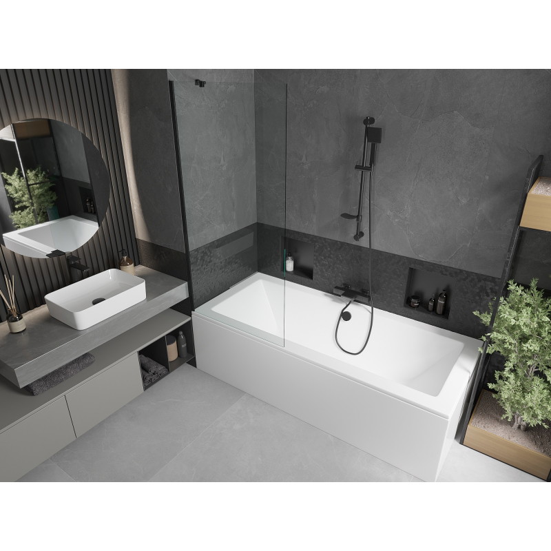 Mexen Cube obdĺžniková vaňa 180 x 80 cm s obkladom a 1-krídlovou zástenou 80 cm, transparentná, čierna
