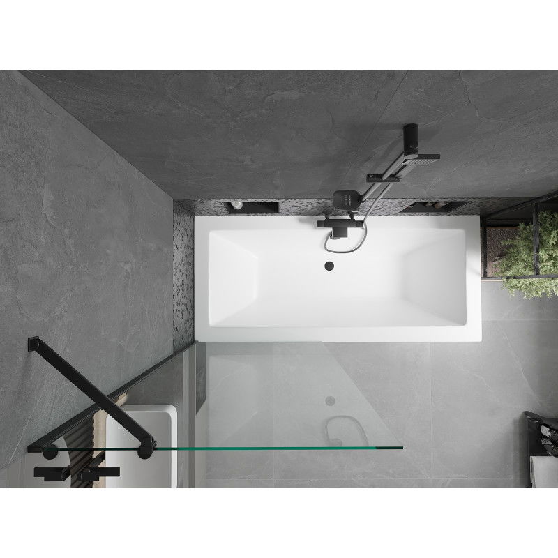 Mexen Cube obdĺžniková vaňa 180 x 80 cm s panelom a 1-krídlovým zástenou 80 cm, transparentná, čierna - 550518080X9508000070