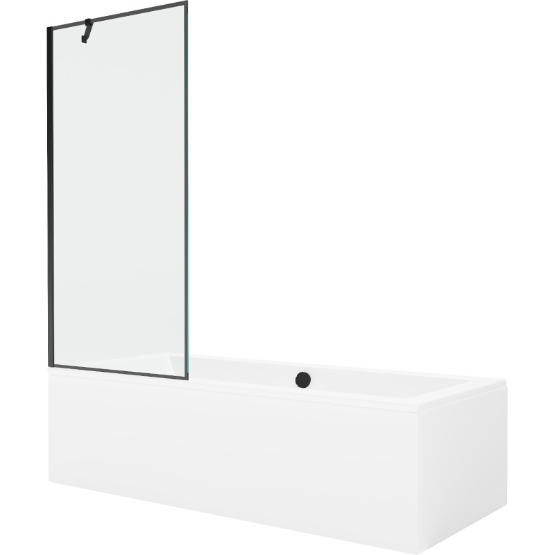 Mexen Cube obdĺžniková vaňa 180 x 80 cm s obložením a jednokrídlovým zástenám 80 cm, čierny vzor