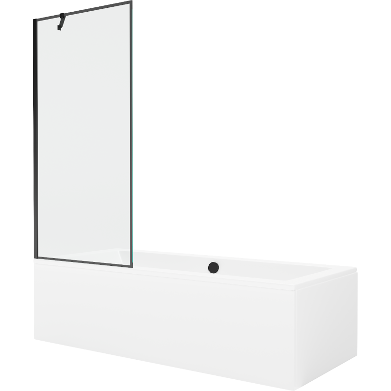 Mexen Cube obdĺžniková vaňa 180 x 80 cm s panelom a jednokrídlovým zástenou 80 cm, čierny vzor - 550518080X9508007070