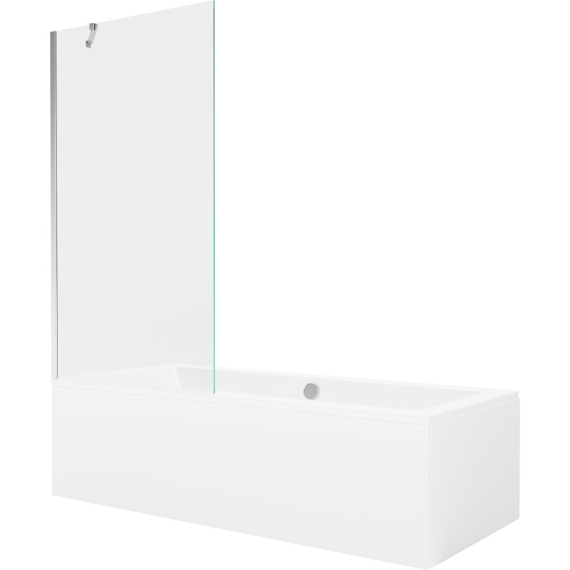 Mexen Cube obdĺžniková vaňa 180 x 80 cm s obložením a 1-krídlovým zástenom 90 cm, transparentná, chróm