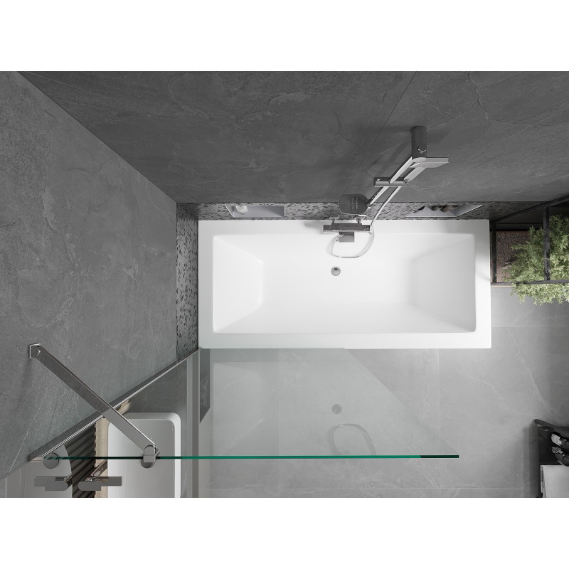 Mexen Cube obdĺžniková vaňa 180 x 80 cm s obložením a 1-krídlovým zástenom 90 cm, transparentná, chróm