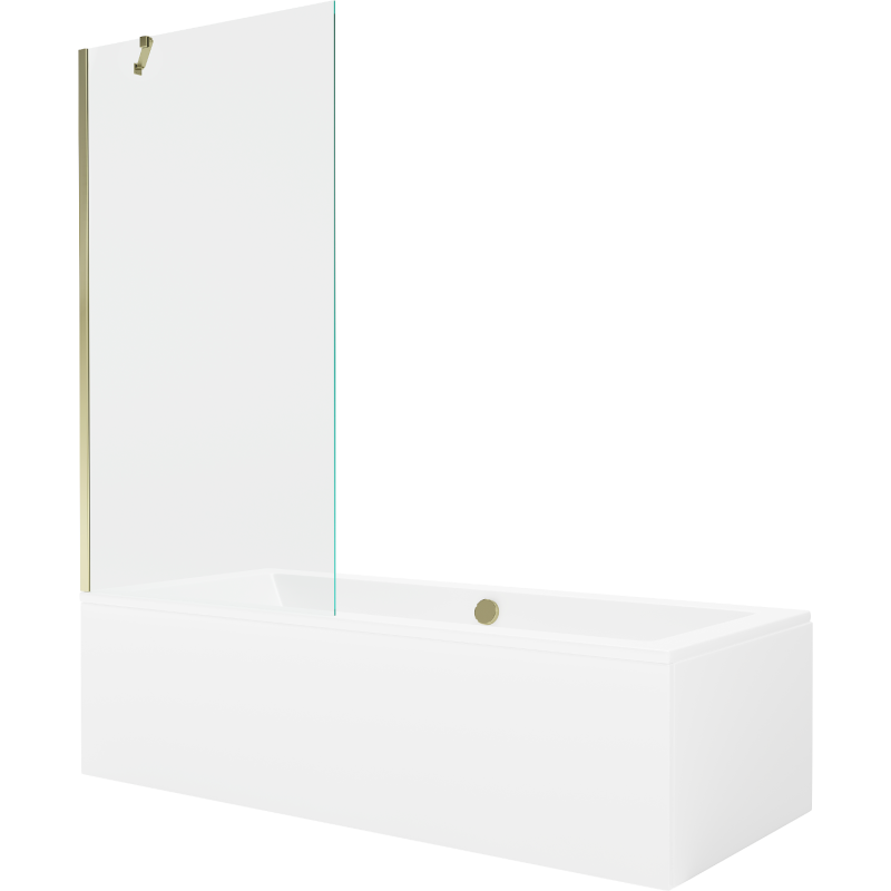 Mexen Cube obdĺžniková vaňa 180 x 80 cm s obložením a 1-krídlovou zástenou 90 cm, transparentná, zlatá - 550518080X9509000050