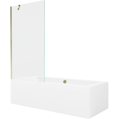 Mexen Cube obdĺžniková vaňa 180 x 80 cm s obkladom a 1-krídlovou zástenou 90 cm, priehľadná, zlatá