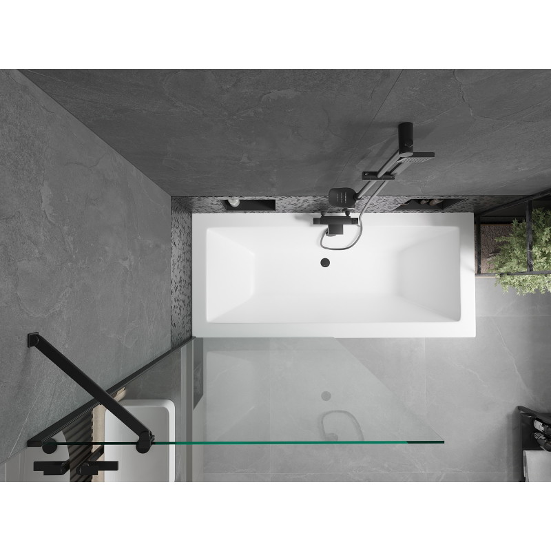 Mexen Cube obdĺžniková vaňa 180 x 80 cm s obložením a 1-krídlovou zástena 90 cm, transparentná, čierna