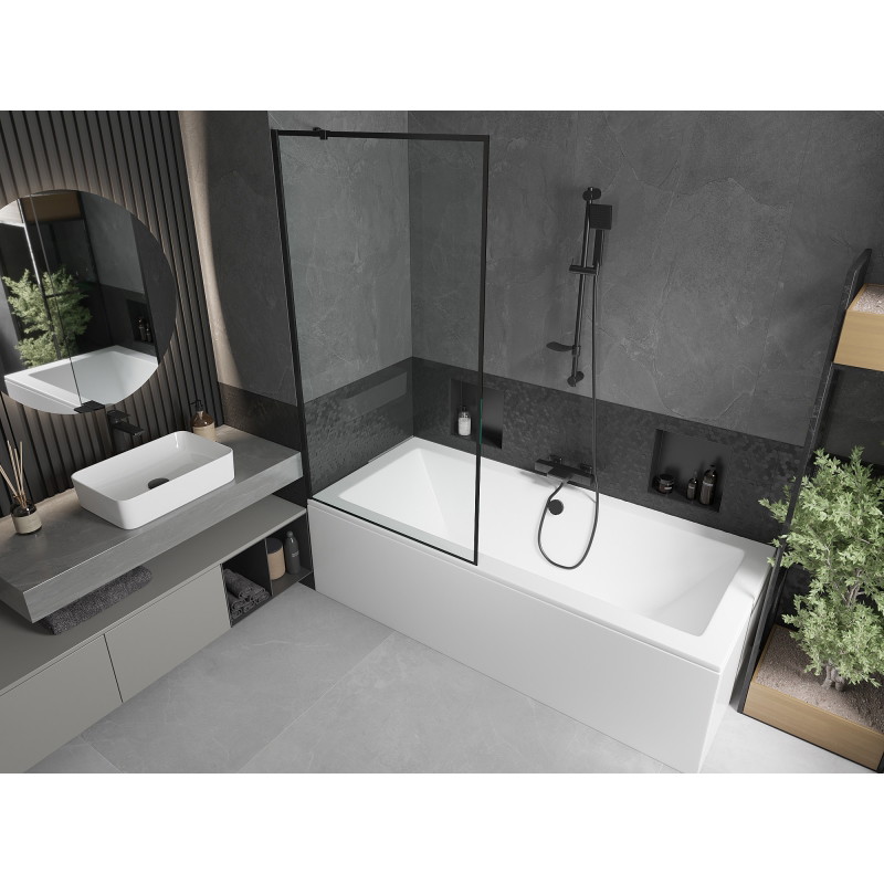 Mexen Cube obdĺžniková vaňa 180 x 80 cm s obkladom a 1-krídlovou zástenou 90 cm, čierny vzor - 550518080X9509007070