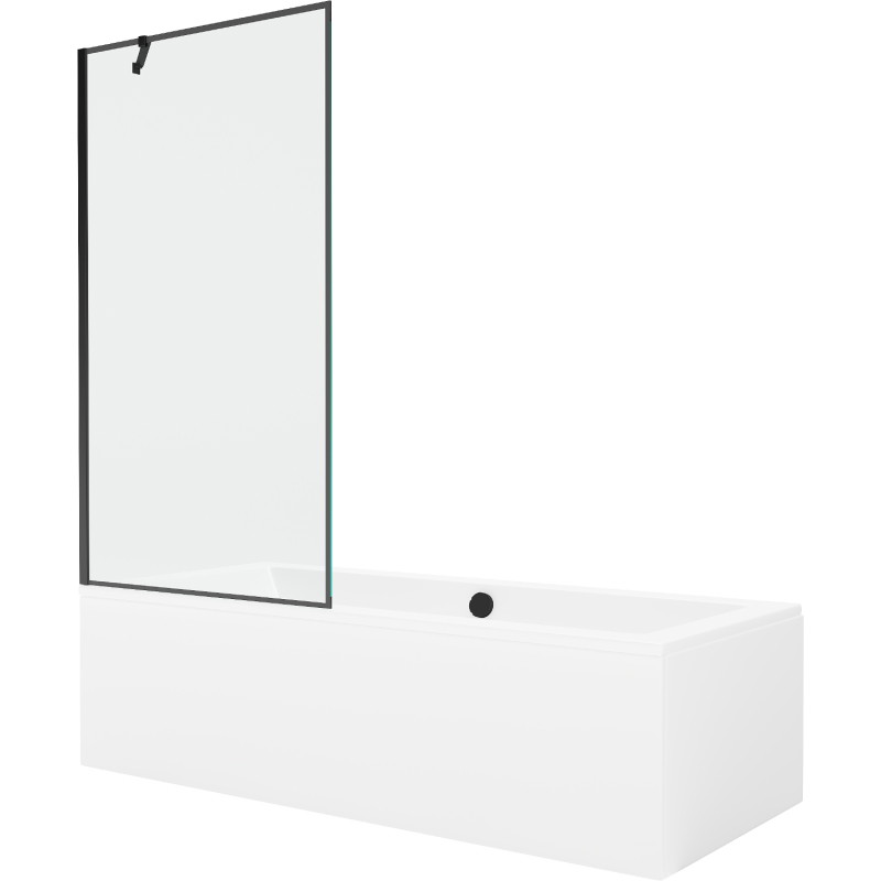 Mexen Cube obdĺžniková vaňa 180 x 80 cm s krytom a 1-krídlovým závesom 90 cm, čierny vzor - 550518080X9509007070