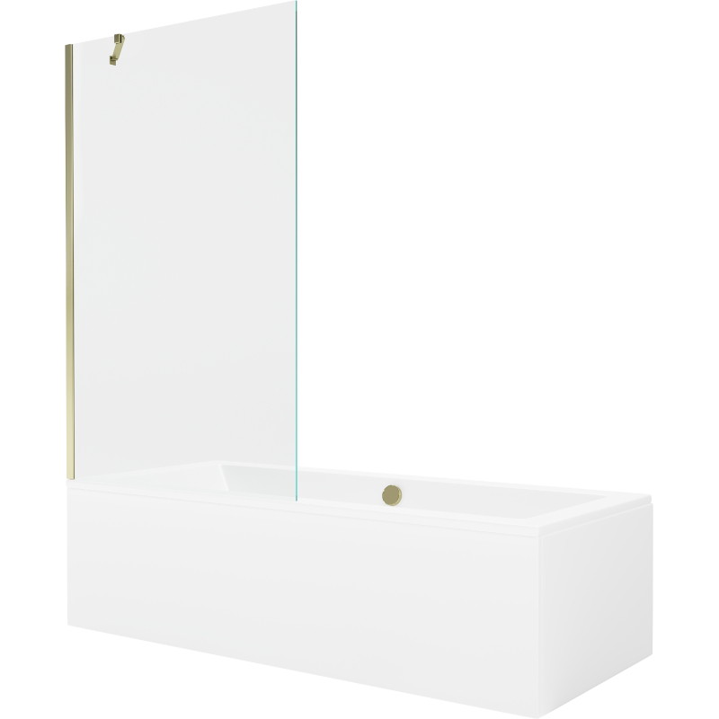 Mexen Cube obdĺžniková vaňa 180 x 80 cm s obložením a 1-krídlovým závesom 100 cm, transparentná, zlatá
