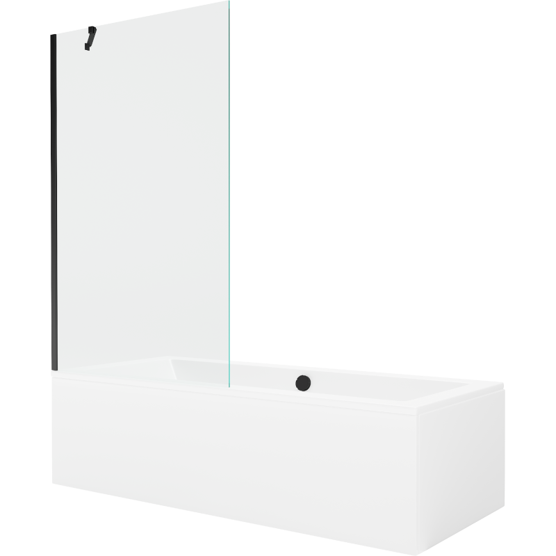 Mexen Cube obdĺžniková vaňa 180 x 80 cm s krytom a 1-krídlovým zástenom 100 cm, transparentná, čierna
