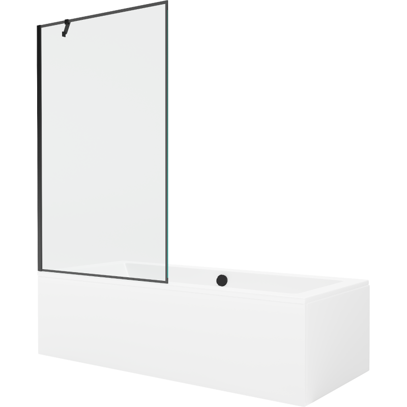 Mexen Cube obdĺžniková vaňa 180 x 80 cm s krytom a 1-krídlovým zástenou 100 cm, čierny vzor - 550518080X9510007070