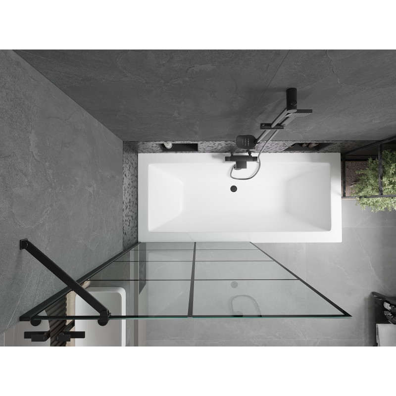 Mexen Cube obdĺžniková vaňa 180 x 80 cm s krytom a 1-krídlovými dverami 100 cm, čierny vzor - 550518080X9510007077