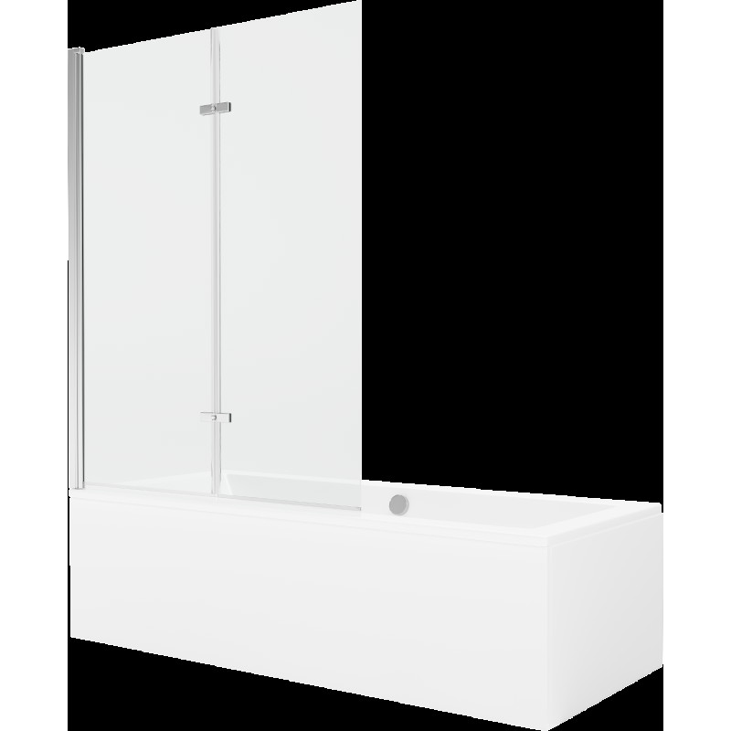 Mexen Cube obdĺžniková vaňa 170 x 80 cm s obkladom a 2-krídlovou zástenou 120 cm, Transparentné, Chrómová - 550517080X9212020100