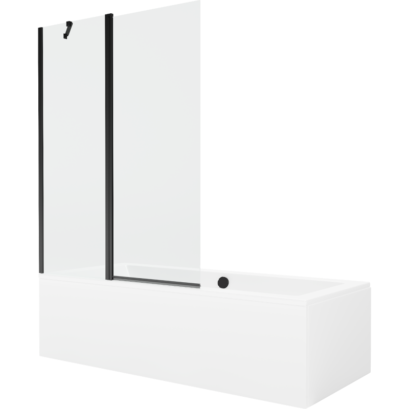 Mexen Cube obdĺžniková vaňa 170 x 80 cm s obložením a 1-krídlovým závesom 120 cm, transparentná, čierna - 550517080X9412117000