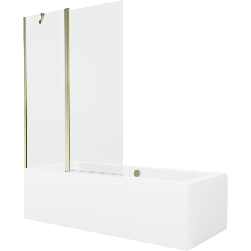Mexen Cube obdĺžniková vaňa 180 x 80 cm s plášťom a jednodverovým paravánom 120 cm, transparentná, zlatá - 550518080X9412115000