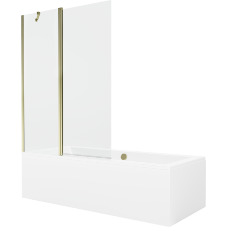 Mexen Cube obdĺžniková vaňa 180 x 80 cm s plášťom a jednodverovým paravánom 120 cm, transparentná, zlatá - 550518080X9412115000