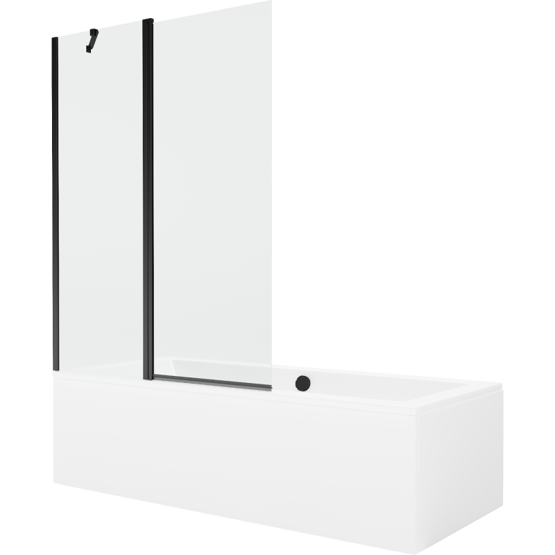 Mexen Cube obdĺžniková vaňa 180 x 80 cm s obložením a 1-krídlovým zástenou 120 cm, priehľadná, čierna - 550518080X9412117000