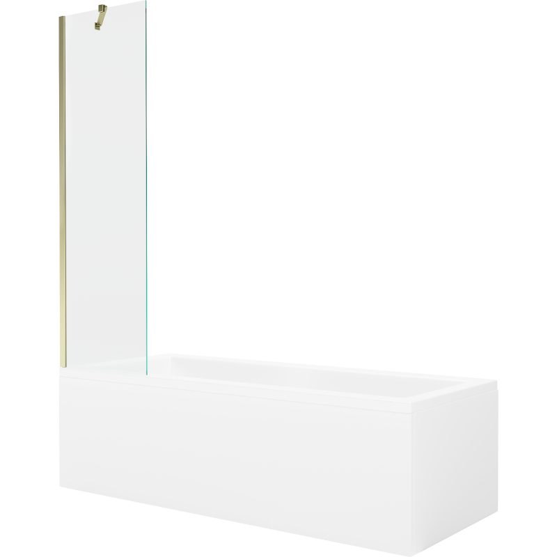 Mexen Cubik obdĺžniková vaňa 150 x 70 cm s panelom a 1-krídlovou zástenou 50 cm, transparentná, zlatá - 550315070X9505000050