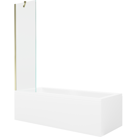 Mexen Cubik obdĺžniková vaňa 150 x 70 cm s panelom a 1-krídlovou zástenou 50 cm, transparentná, zlatá - 550315070X9505000050