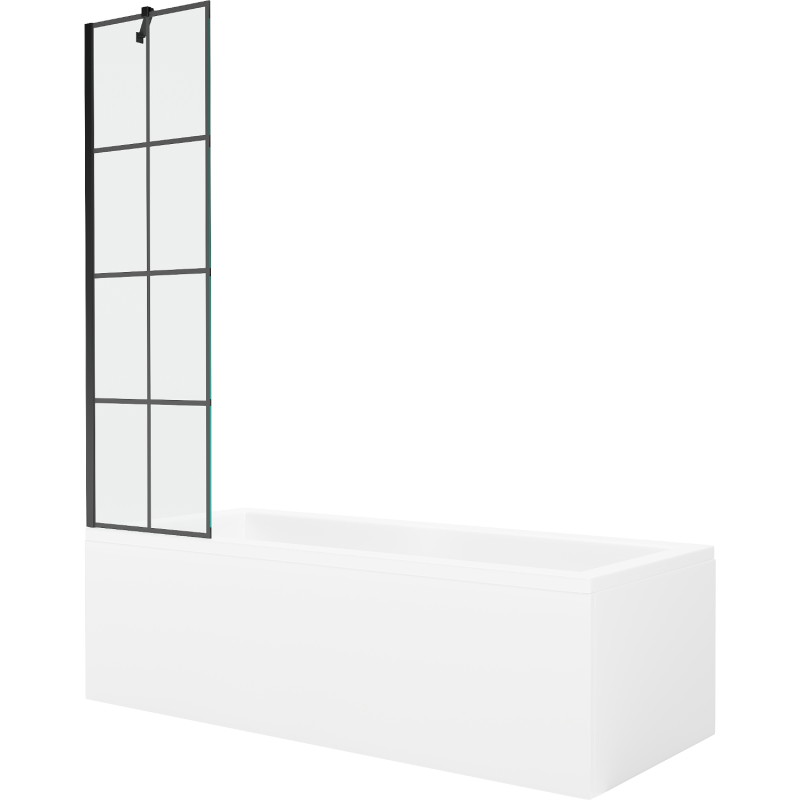 Mexen Cubik obdĺžniková vaňa 150 x 70 cm s krytom a jedným sklopným zástenom 50 cm, čierny vzor - 550315070X9505007077