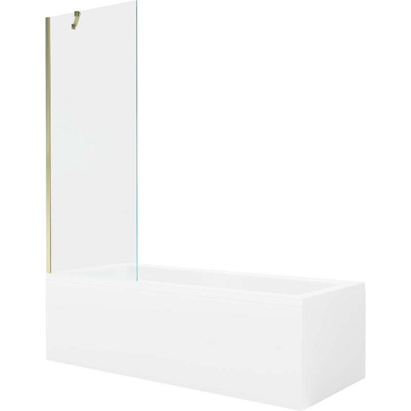 Mexen Cubik obdĺžniková vaňa 150 x 70 cm s obložením a 1-krídlovou zástenou 70 cm, transparentná, zlatá