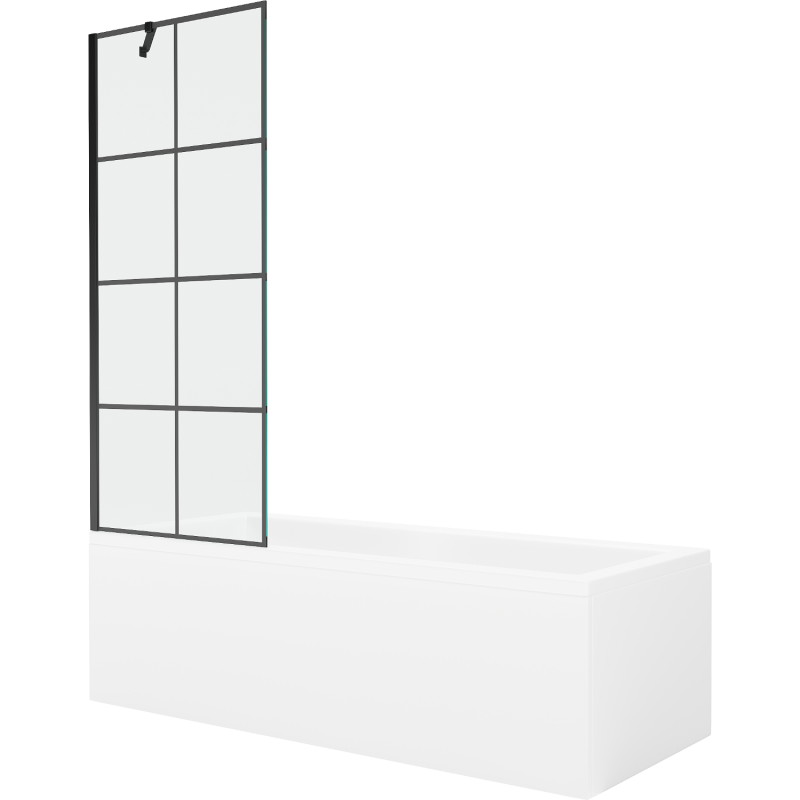 Mexen Cubik obdĺžniková vaňa 150 x 70 cm s krytom a jednokrídlovou zástena 70 cm, čierny vzor - 550315070X9507007077
