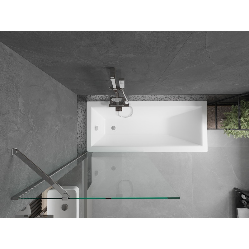 Mexen Cubik obdĺžniková vaňa 150 x 70 cm s krytom a 1-krídlovým paravánom 80 cm, transparentná, chróm
