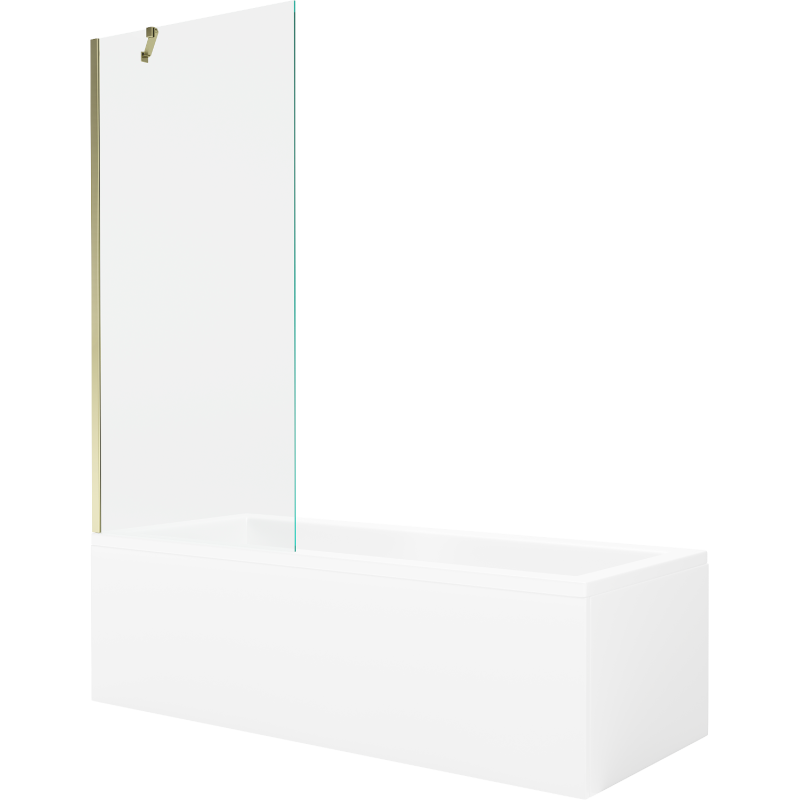 Mexen Cubik obdĺžniková vaňa 150 x 70 cm s panelom a jednokrídlovou zástenou 80 cm, transparentná, zlatá - 550315070X9508000050