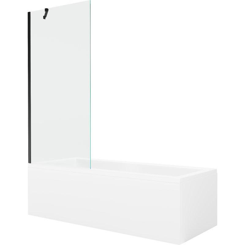 Mexen Cubik obdĺžniková vaňa 150 x 70 cm s panelom a 1-krídlovým zástenám 80 cm, transparentná, čierna - 550315070X9508000070