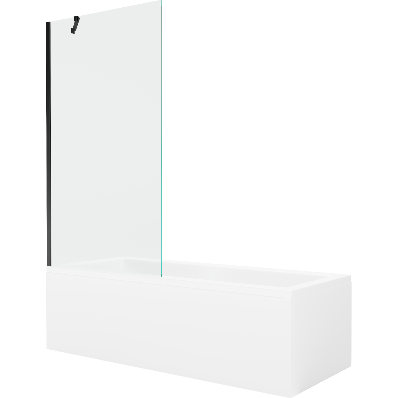 Mexen Cubik obdĺžniková vaňa 150 x 70 cm s panelom a jednokrídlovou zástenou 90 cm, priehľadná, čierna - 550315070X9509000070