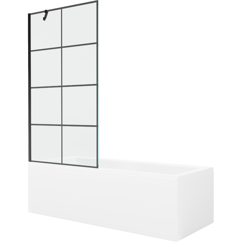 Mexen Cubik obdĺžniková vaňa 150 x 70 cm s obkladom a 1-krídlovou sprchovou zástenou 90 cm, Čierny vzor - 550315070X9509007077