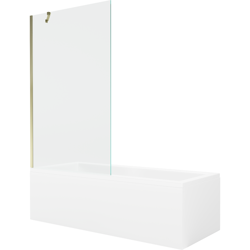 Mexen Cubik obdĺžniková vaňa 150 x 70 cm s krytom a jednokrídlovou zástenou 100 cm, priehľadná, zlatá - 550315070X9510000050