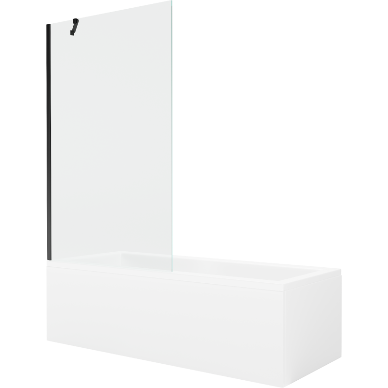 Mexen Cubik obdĺžniková vaňa 150 x 70 cm s krytom a jednokrídlovou zástenou 100 cm, transparentná, čierna - 550315070X9510000070