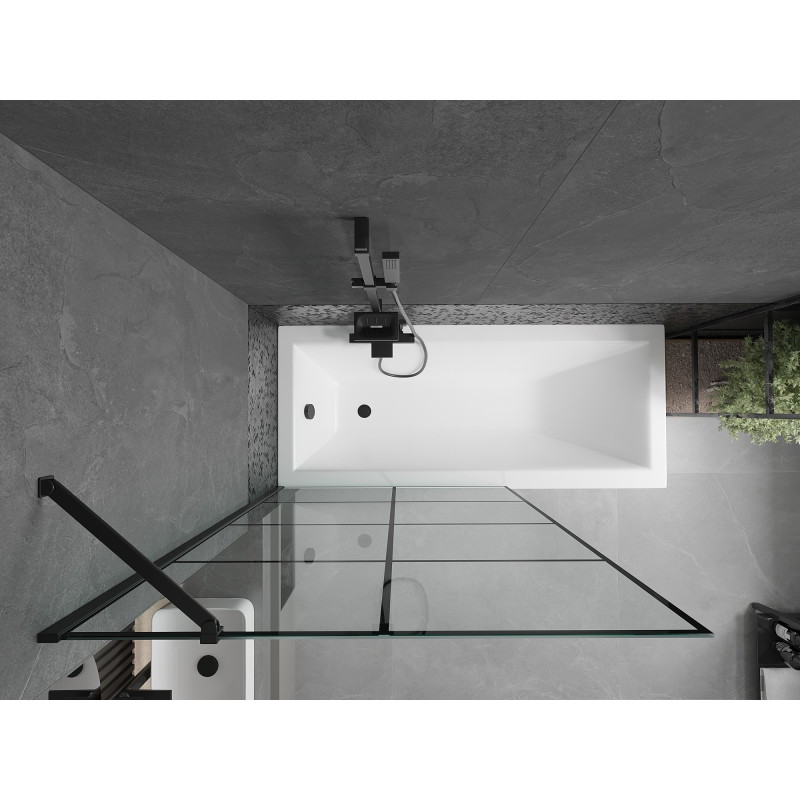 Mexen Cubik obdĺžniková vaňa 150 x 70 cm s panelom a 1-krídlovou zástenou 100 cm, čierny vzor - 550315070X9510007077