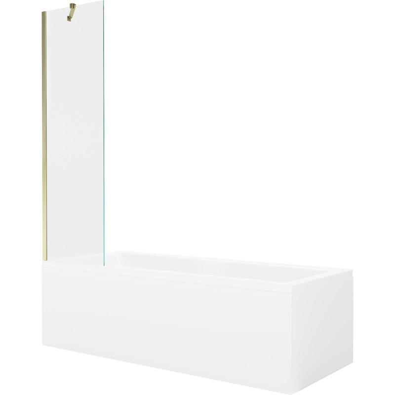 Mexen Cubik obdĺžniková vaňa 160 x 70 cm s krytom a jednokrídlovou zástenou 50 cm, transparentná, zlatá